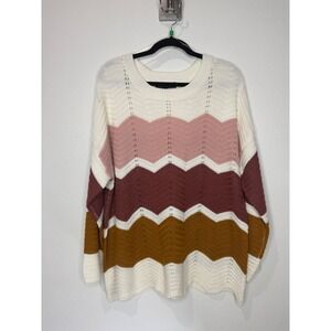 Inner Circle Womens XL Chevron Pointelle Knit Sweater Multicolor M4F1158S